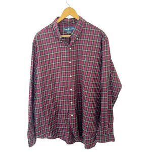 Ralph Lauren Blue Label Red Plaid Button Down 100% Cotton Dress Shirt XXL‎